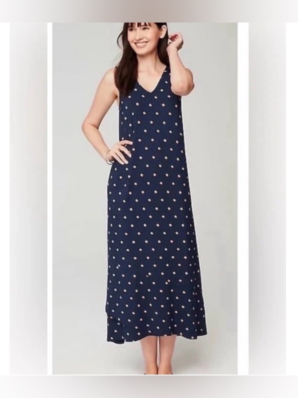 J. Jill Sleeveless Navy and Peach Maxi Dress